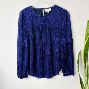 Anthropolgie Moulinette Soeurs Blue Shimmery Blue Black Top Small Longsleeve